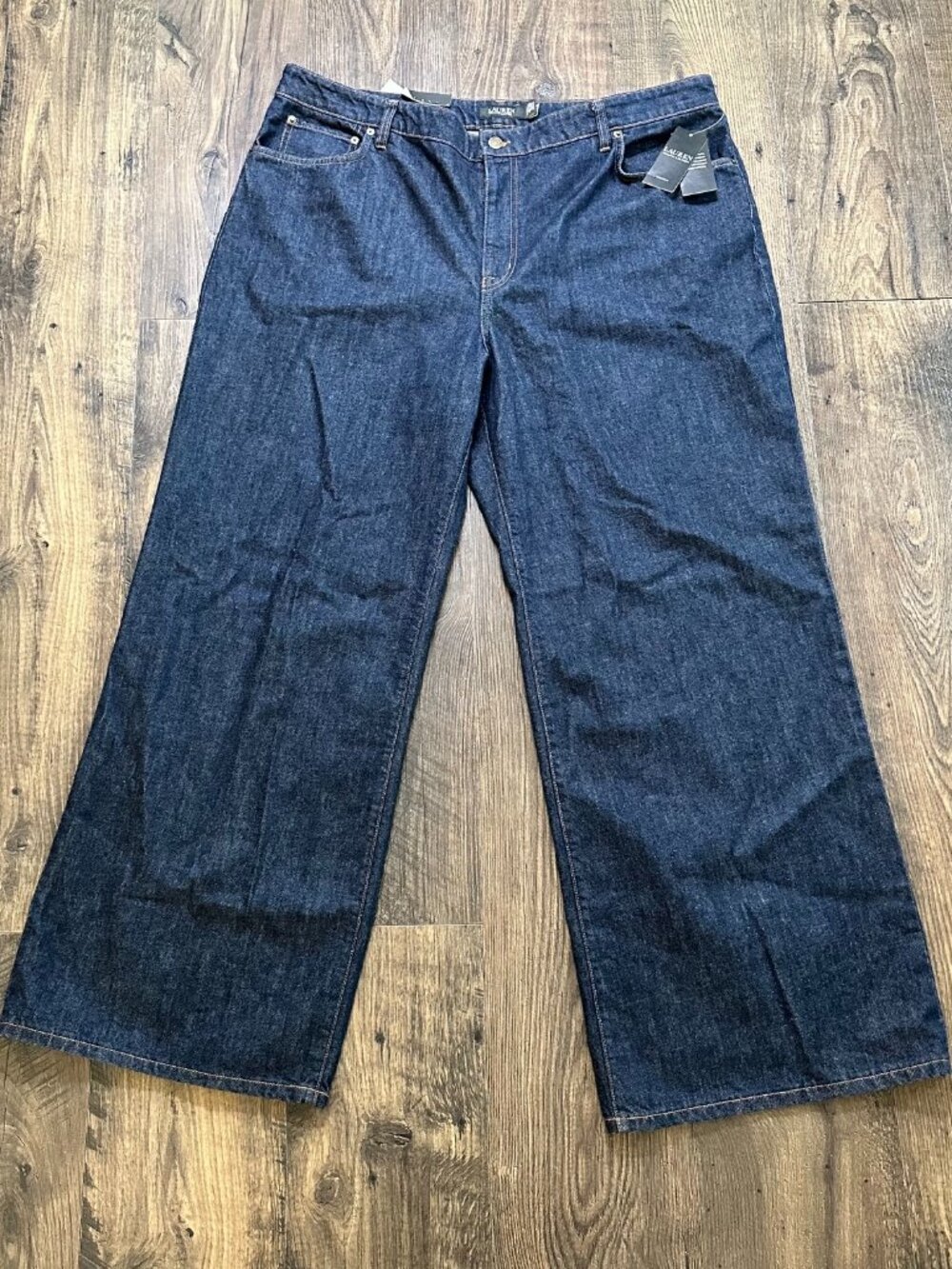 NWT Women's Ralph Lauren Jeans 18W Plus Dark Blue Mid Rise Wide Leg Denim Boho